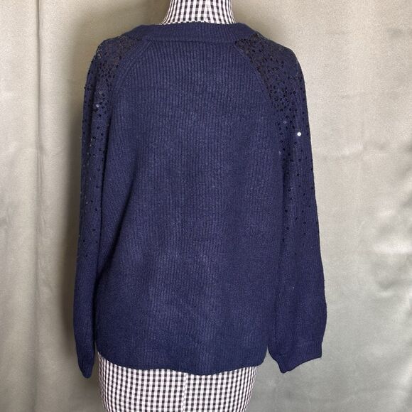 Vince Camuto Sequined Raglan Long Sleeve Sweater Mademoiselle Navy Size S - Picture 5 of 11